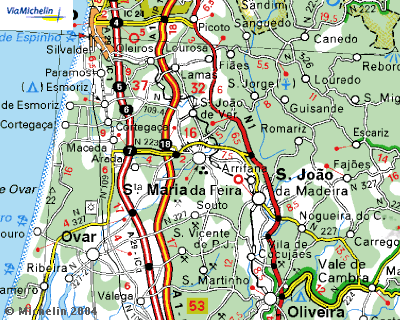 Mapa da Zona Norte de Portugal